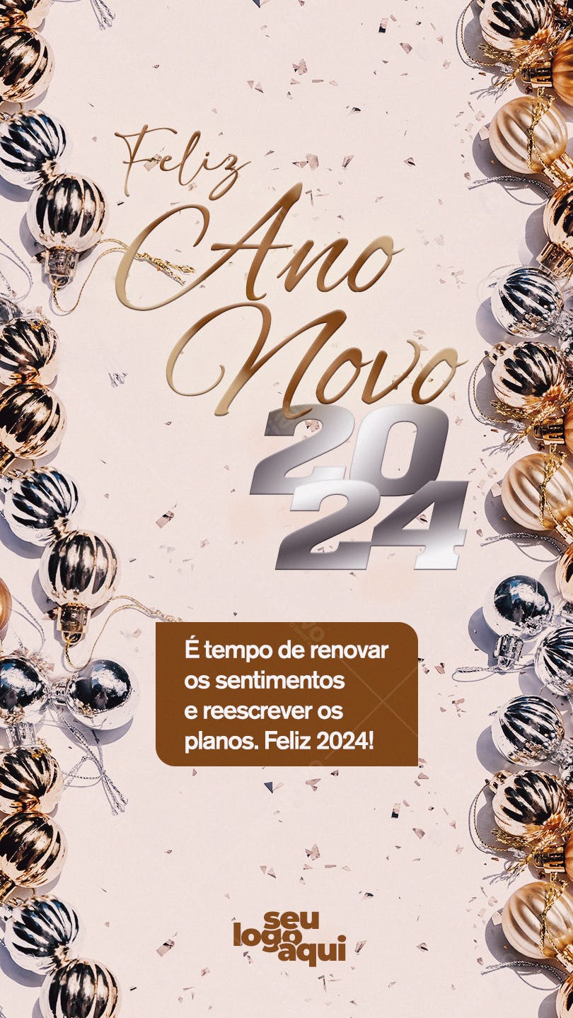 Postagem Feliz Ano Novo 2024 PSD Editável