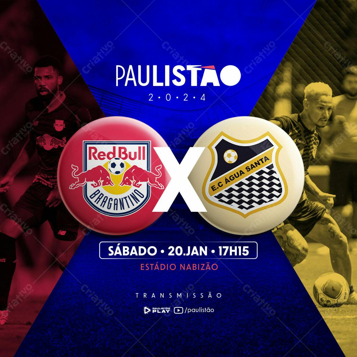 Flyer Paulistao Red Bull Bragantino x Água Santa PSD Editável