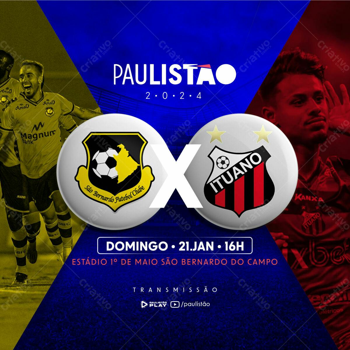 Flyer Jogo Paulista São Bernardo x Ituano PSD Editável