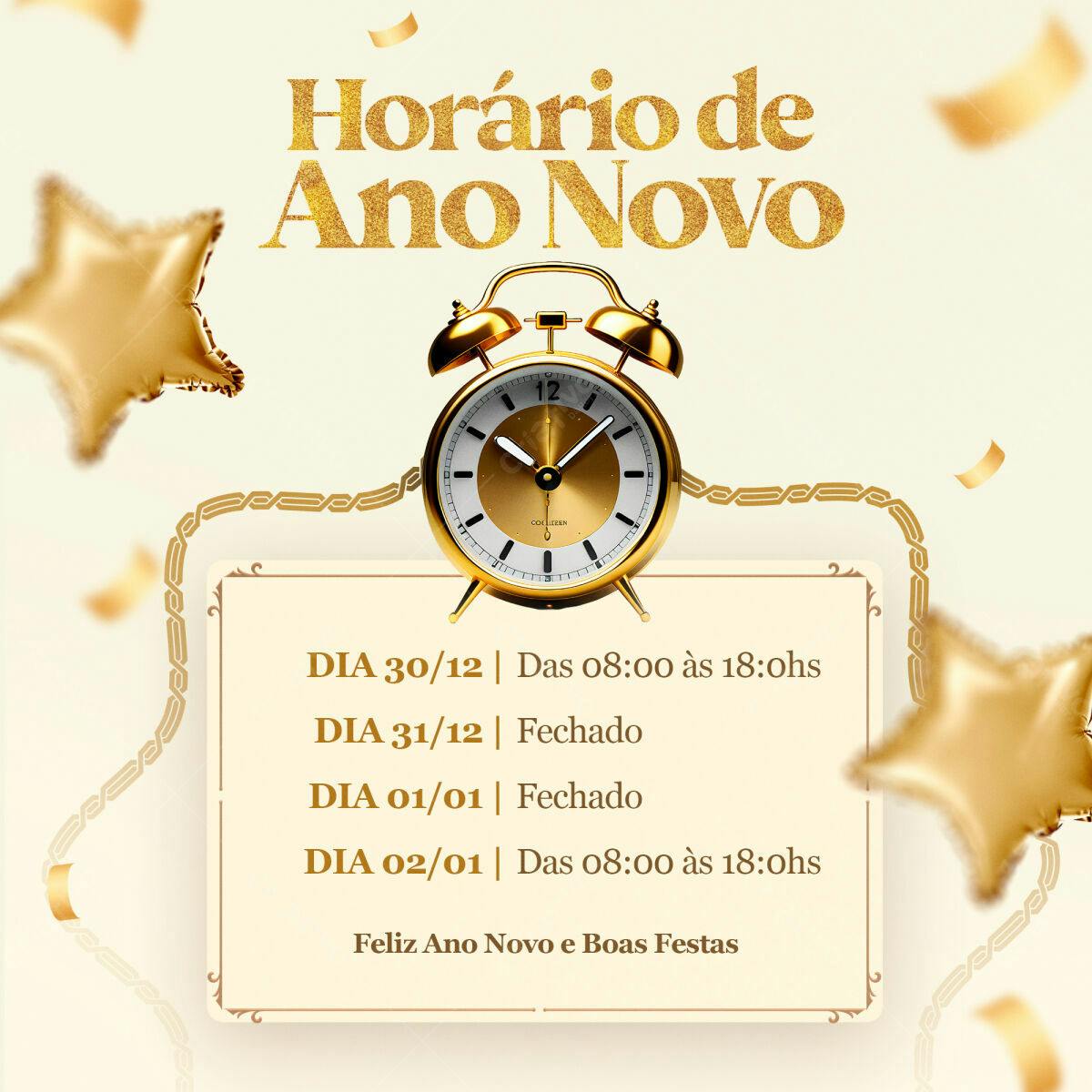 Flyer Horário de Ano Novo PSD Editável