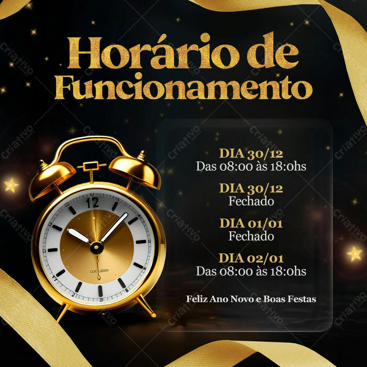 Flyer Horário de Funcionamento Ano Novo PSD Editável