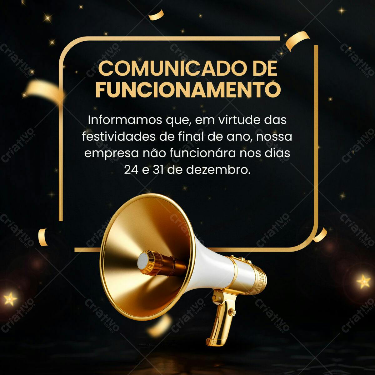 Comunicado de Funcionamento Fim de Ano PSD Editável