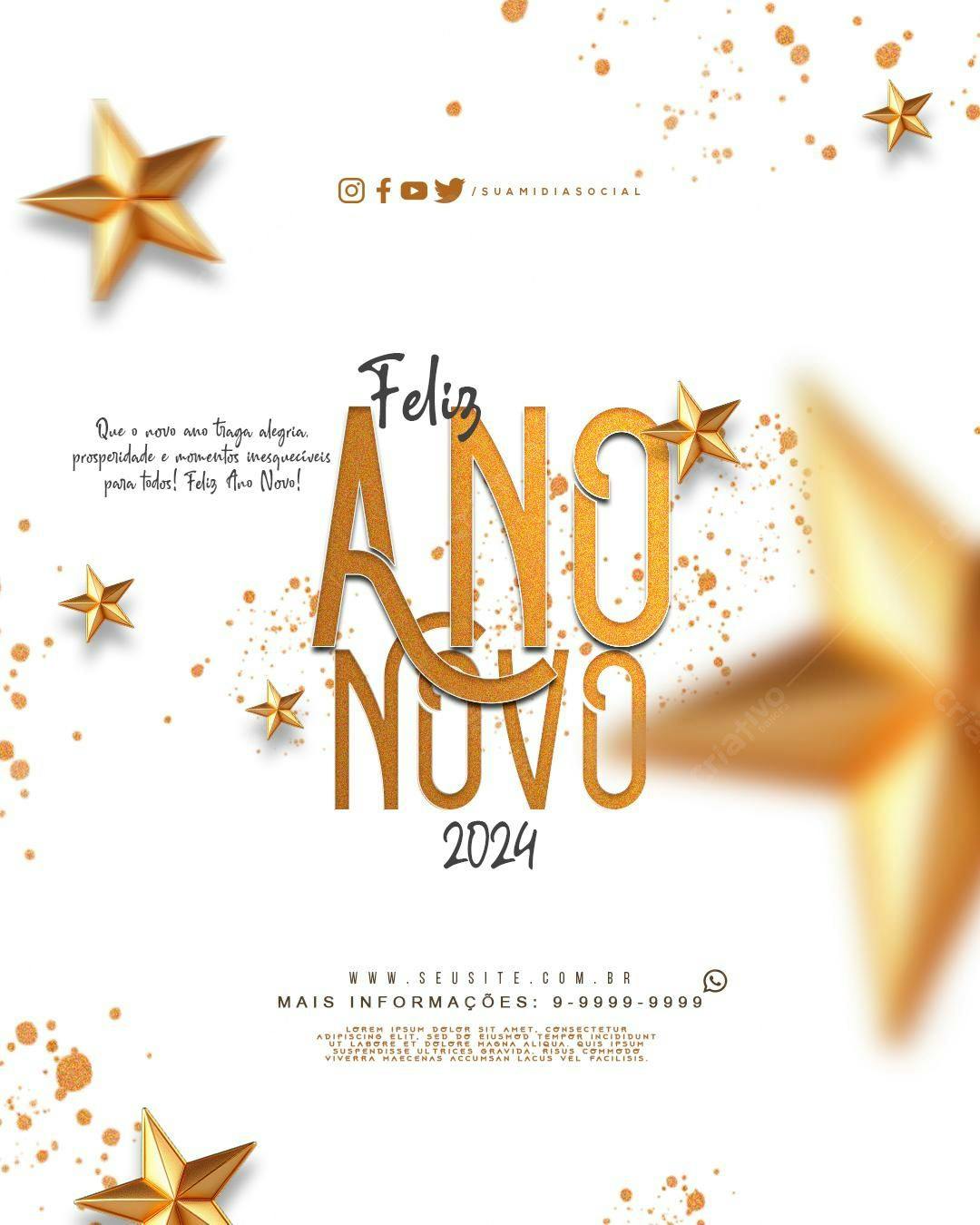 Flyer Feliz Ano Novo 2024 PSD Editável