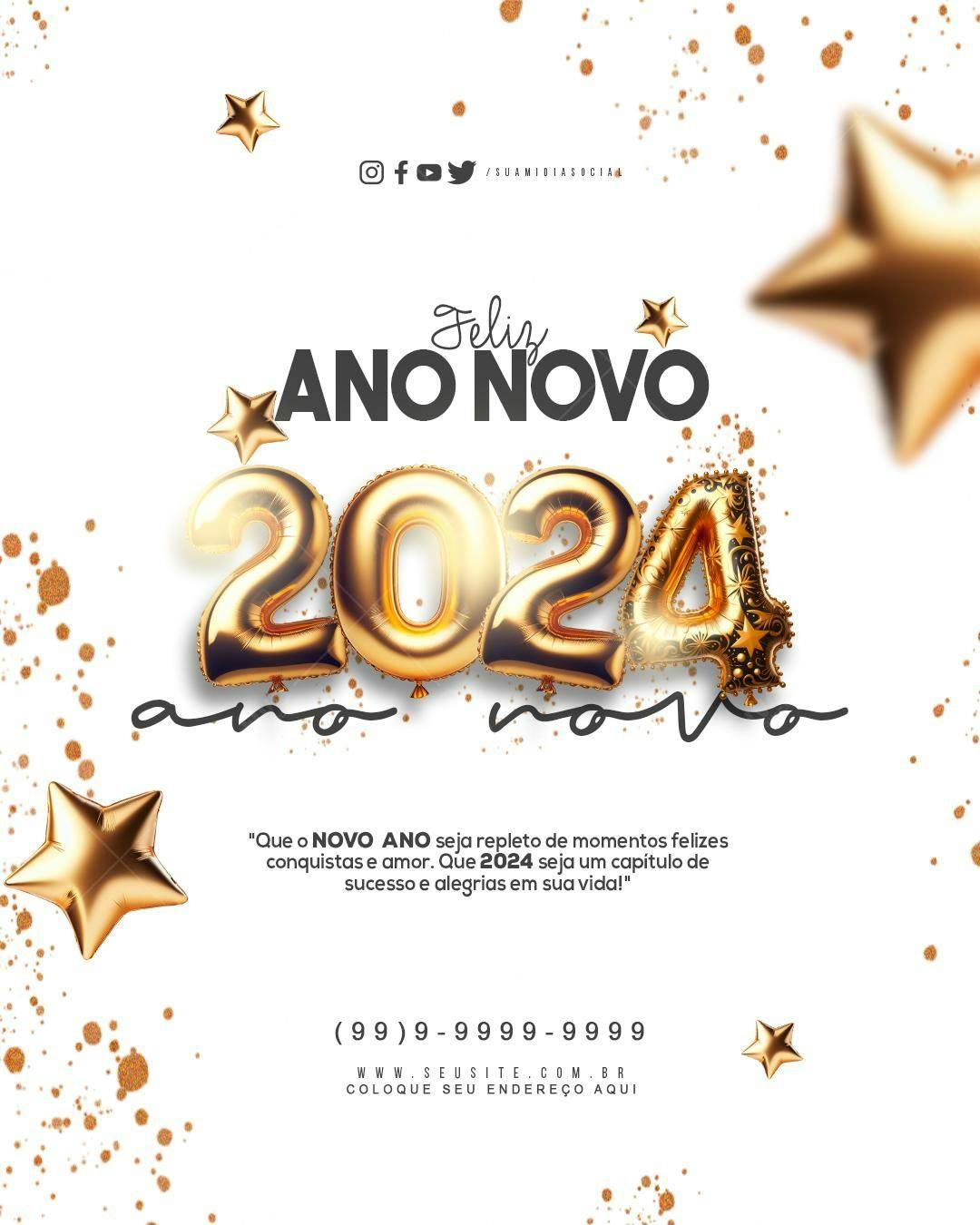 Postagem Ano Novo 2024 PSD Editável
