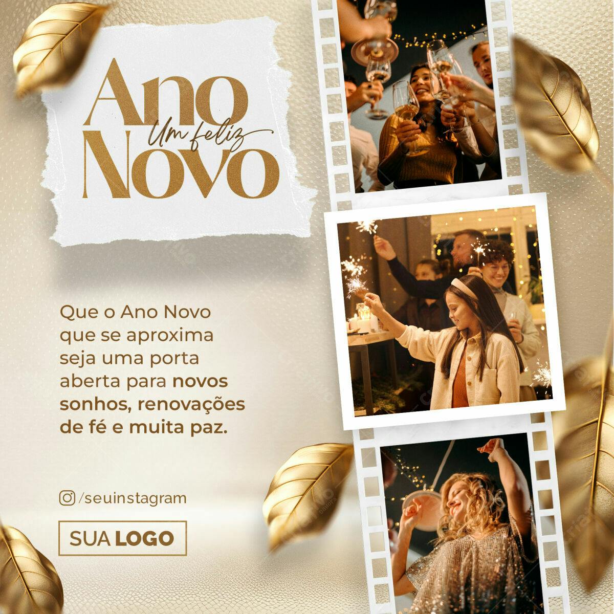 Postagem Ano Novo Dourada PSD Editável