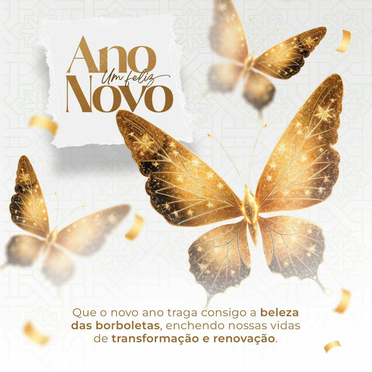 Flyer Ano Novo com Borboletas Douradas PSD Editável