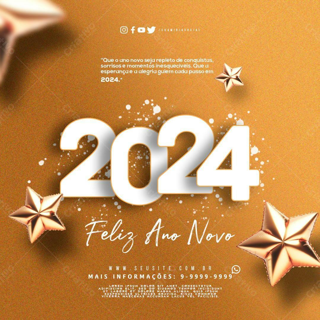 Flyer Feliz Ano Novo 2024 PSD Editável