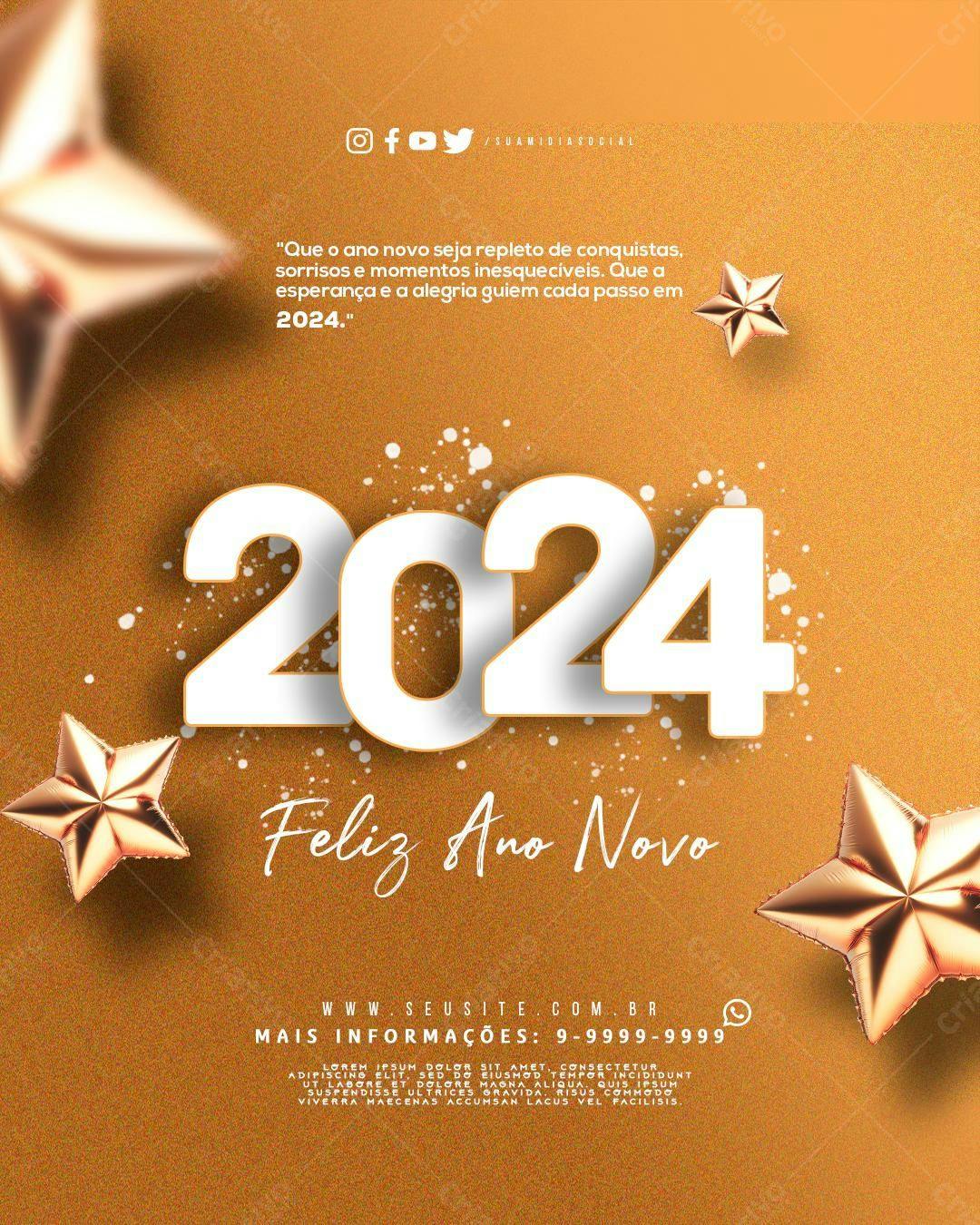 Flyer Feliz Ano Novo 2024 PSD Editável