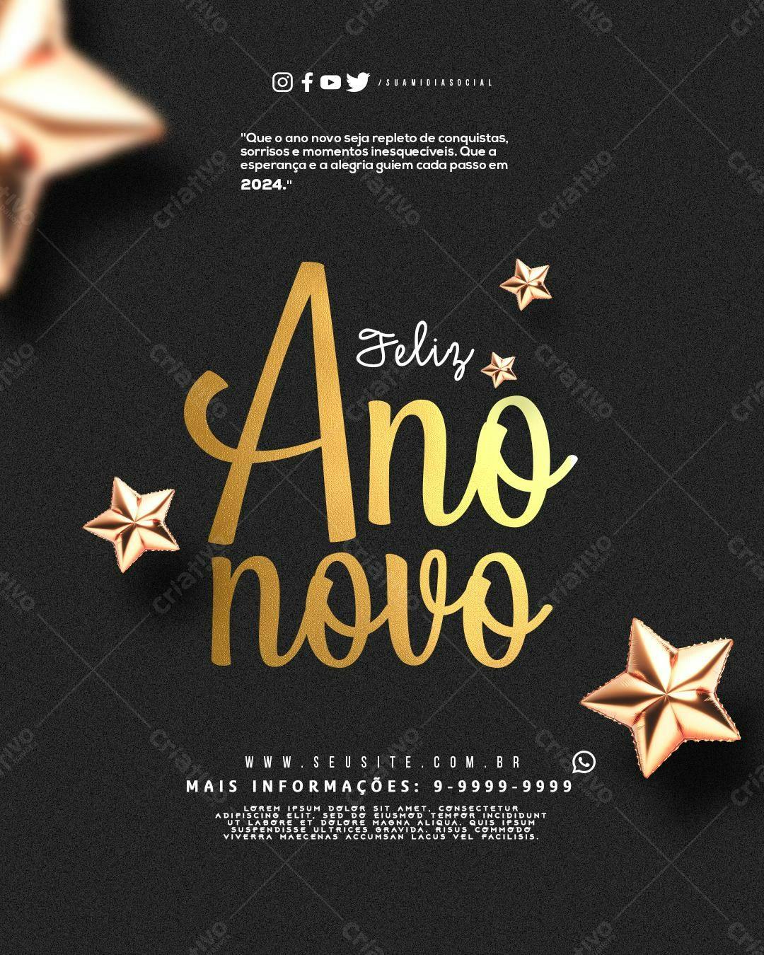 Flyer Feliz Ano Novo PSD Editável