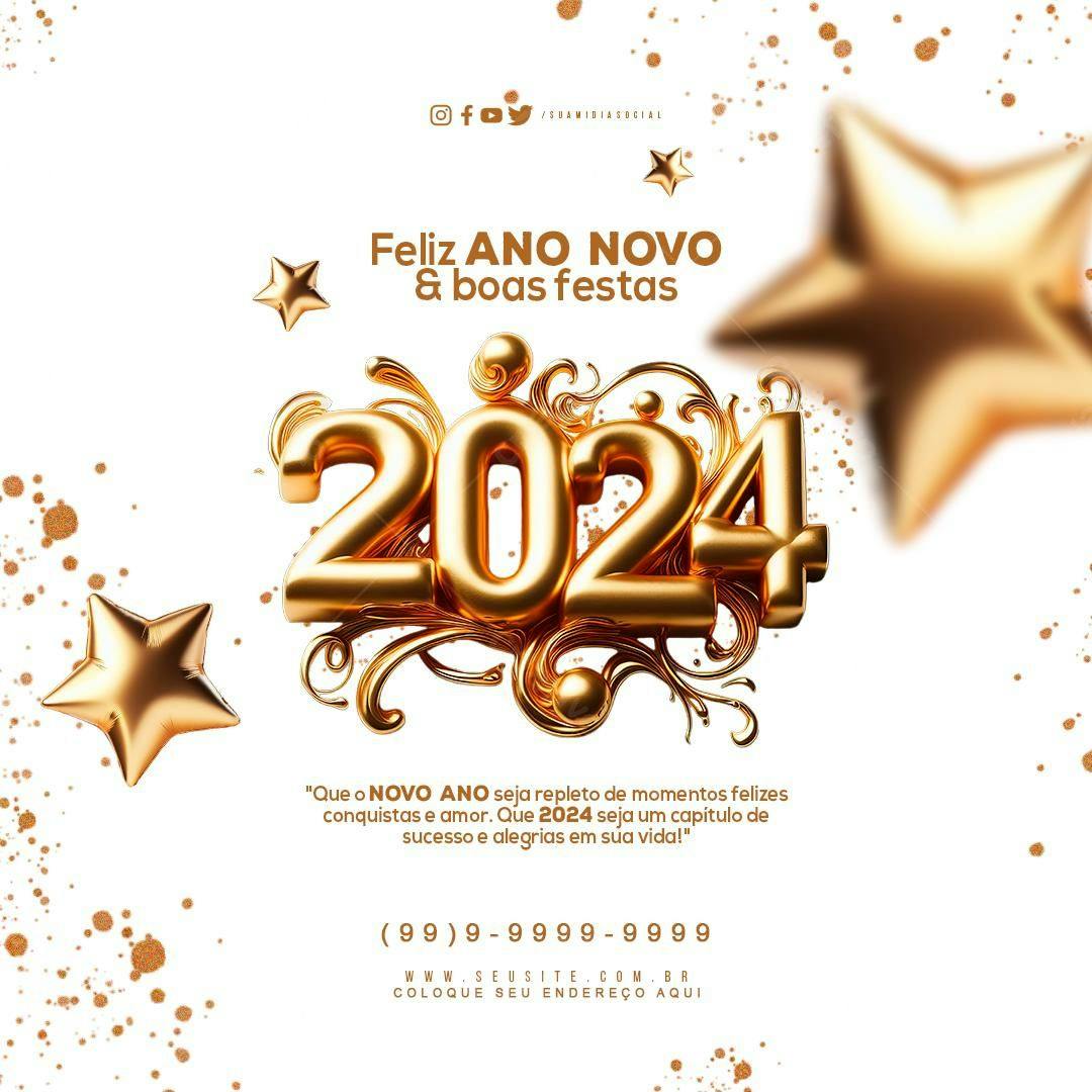 Postagem Feliz Ano Novo 2024 PSD Editável