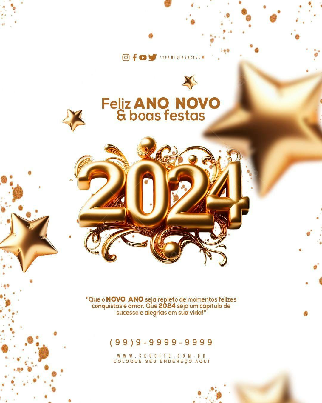 Flyer Feliz Ano Novo 2024 PSD Editável