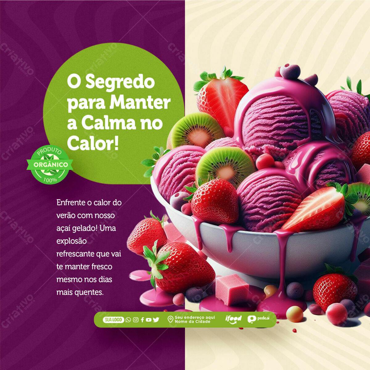 Post para Verão com Açaí PSD Editável