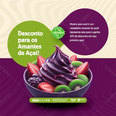 Social media açaiteria desconto para os amantes de açaí