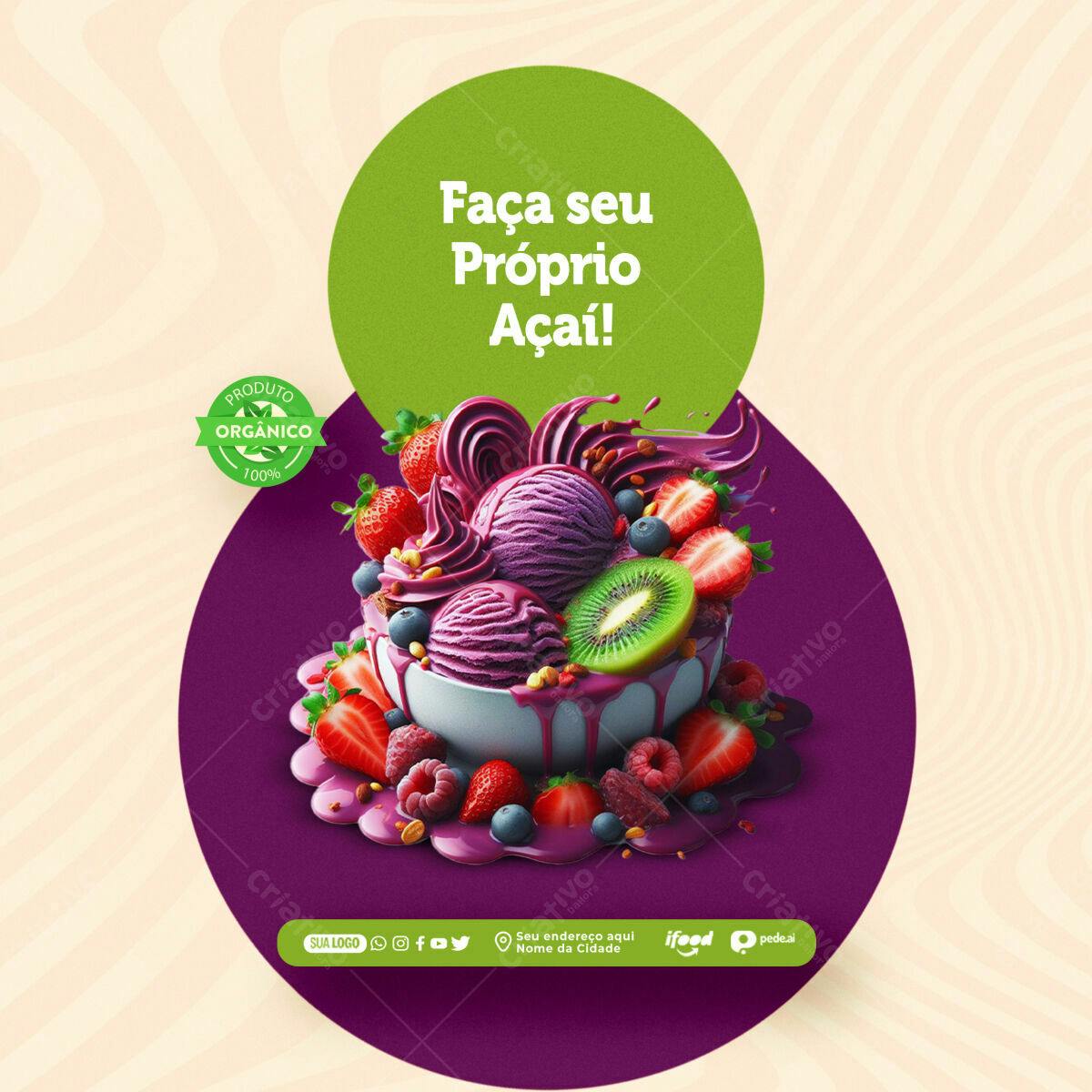 Flyer para Açaí Orgânico PSD Editável