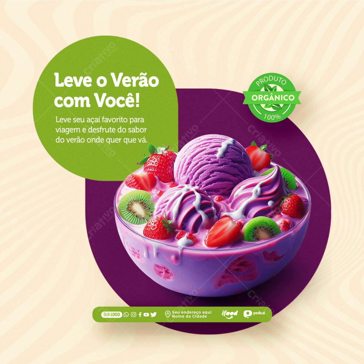 Flyer Verão com Açaí PSD Editável
