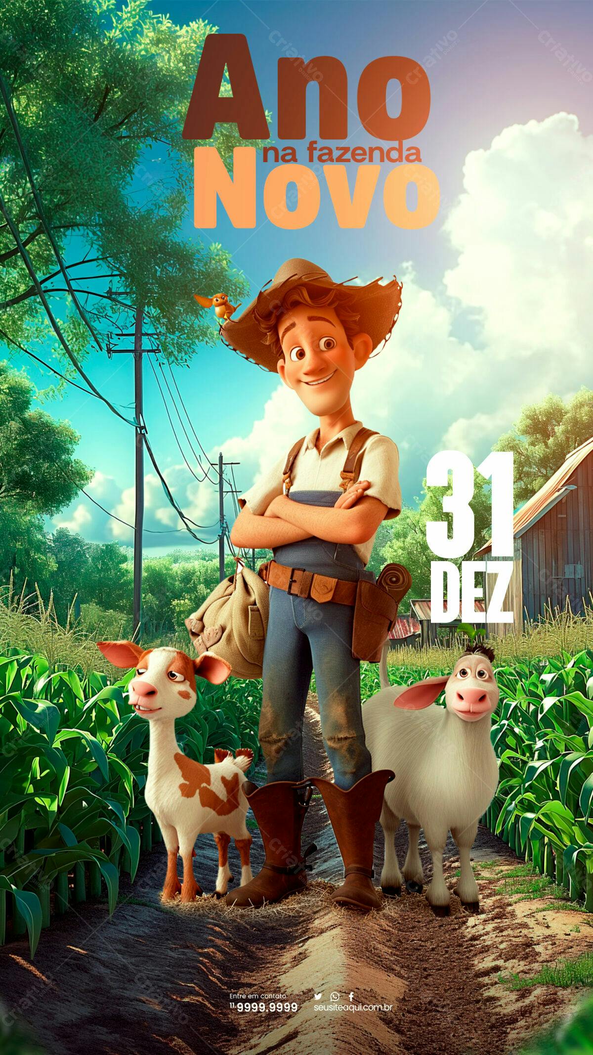 Poster Ano Novo na Fazenda PSD Editável