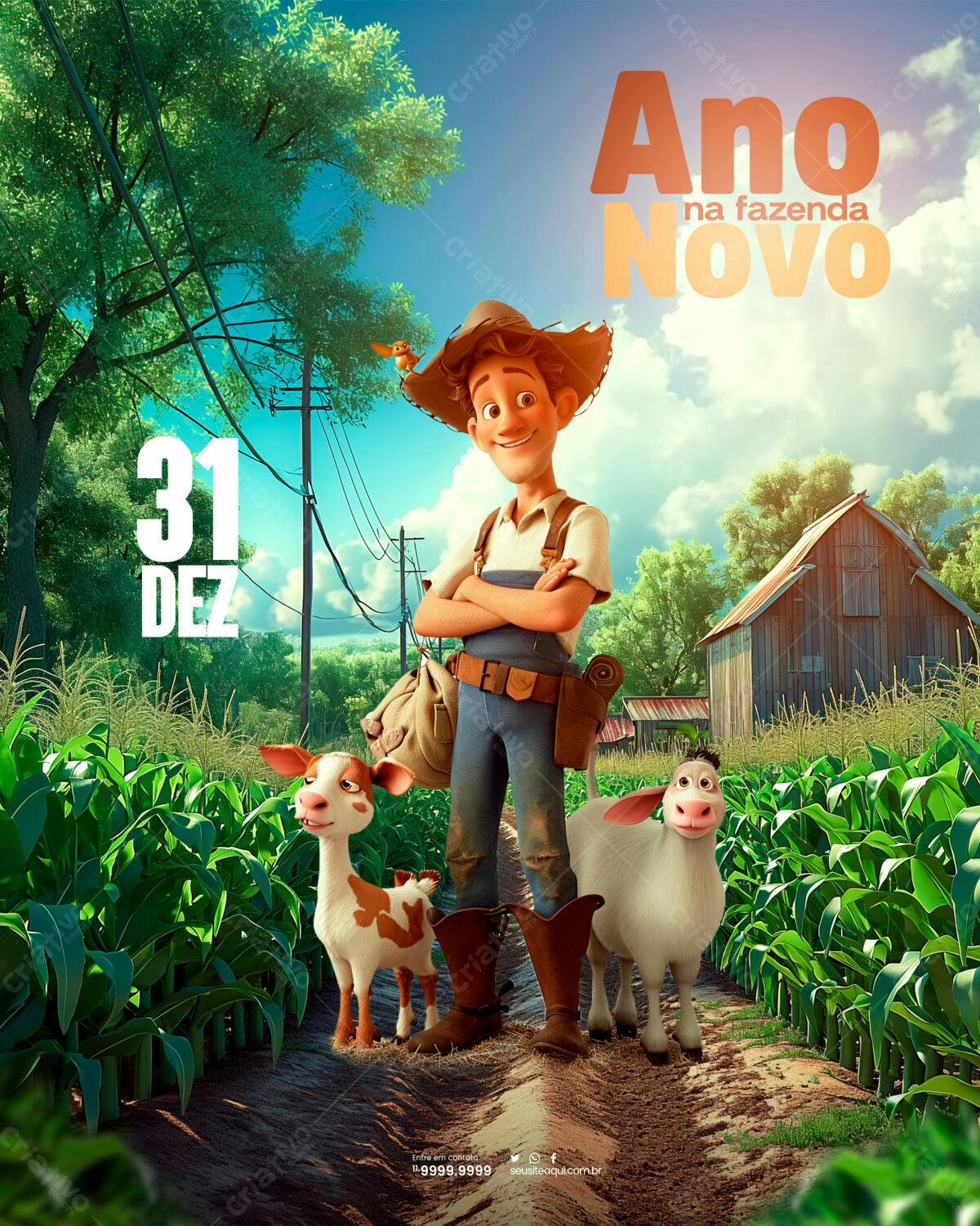 Poster Ano Novo na Fazenda PSD Editável