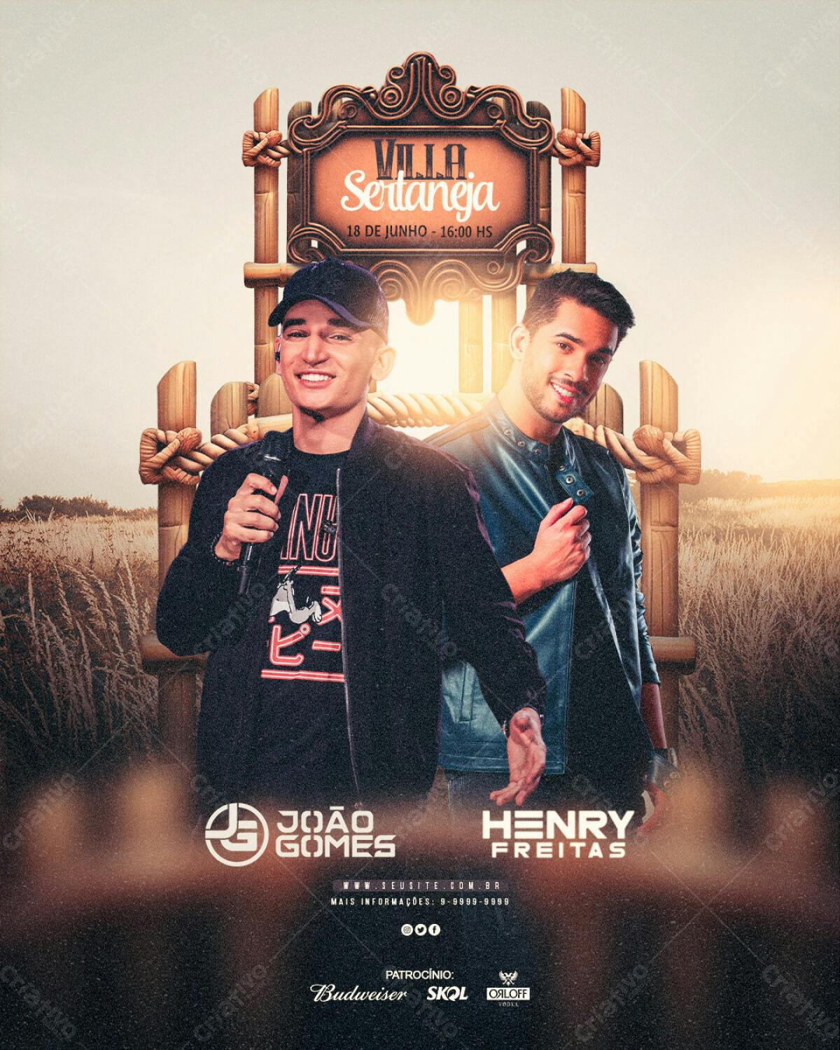 Flyer para Show Sertanejo João Gomes e Henry Freitas PSD Editável