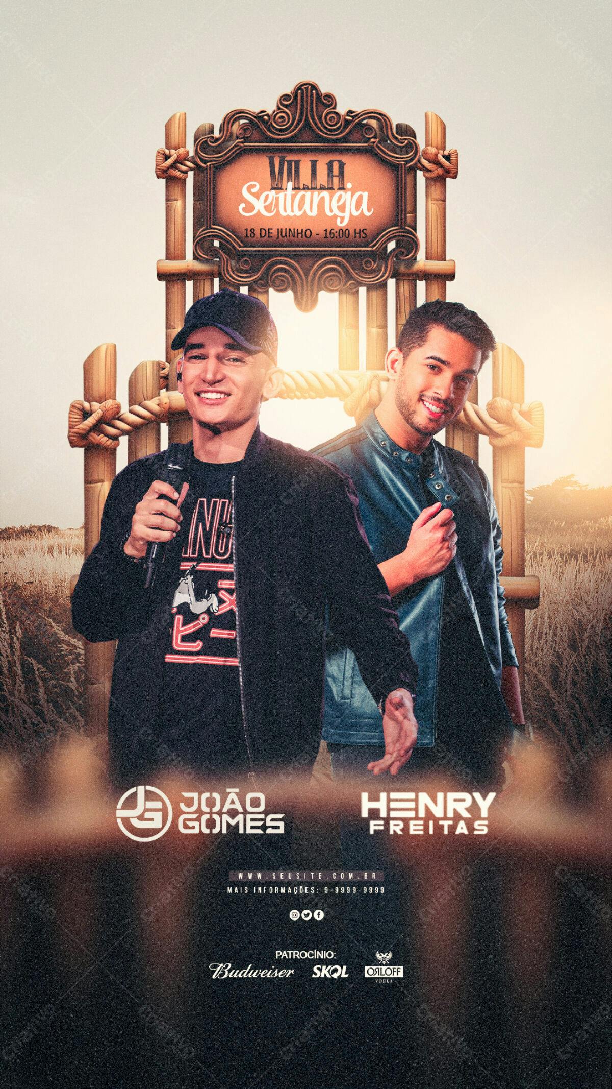 Flyer para Show Sertanejo João Gomes e Henry Freitas PSD Editável