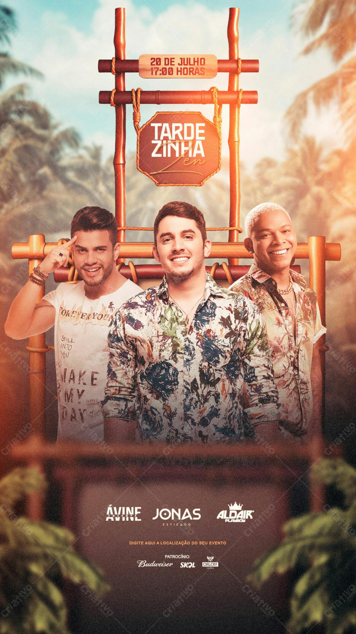 Flyer para Show com Avine Vinny, Jonas Esticado e Aldair Playboy PSD Editável