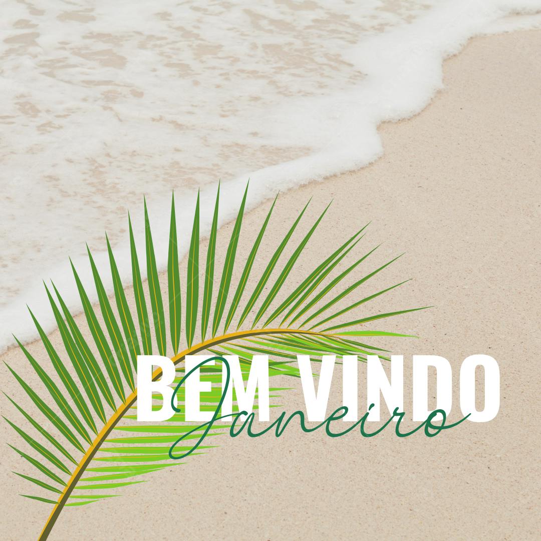 Post Instagram Boas Vindas Janeiro na Praia Editável no Canva