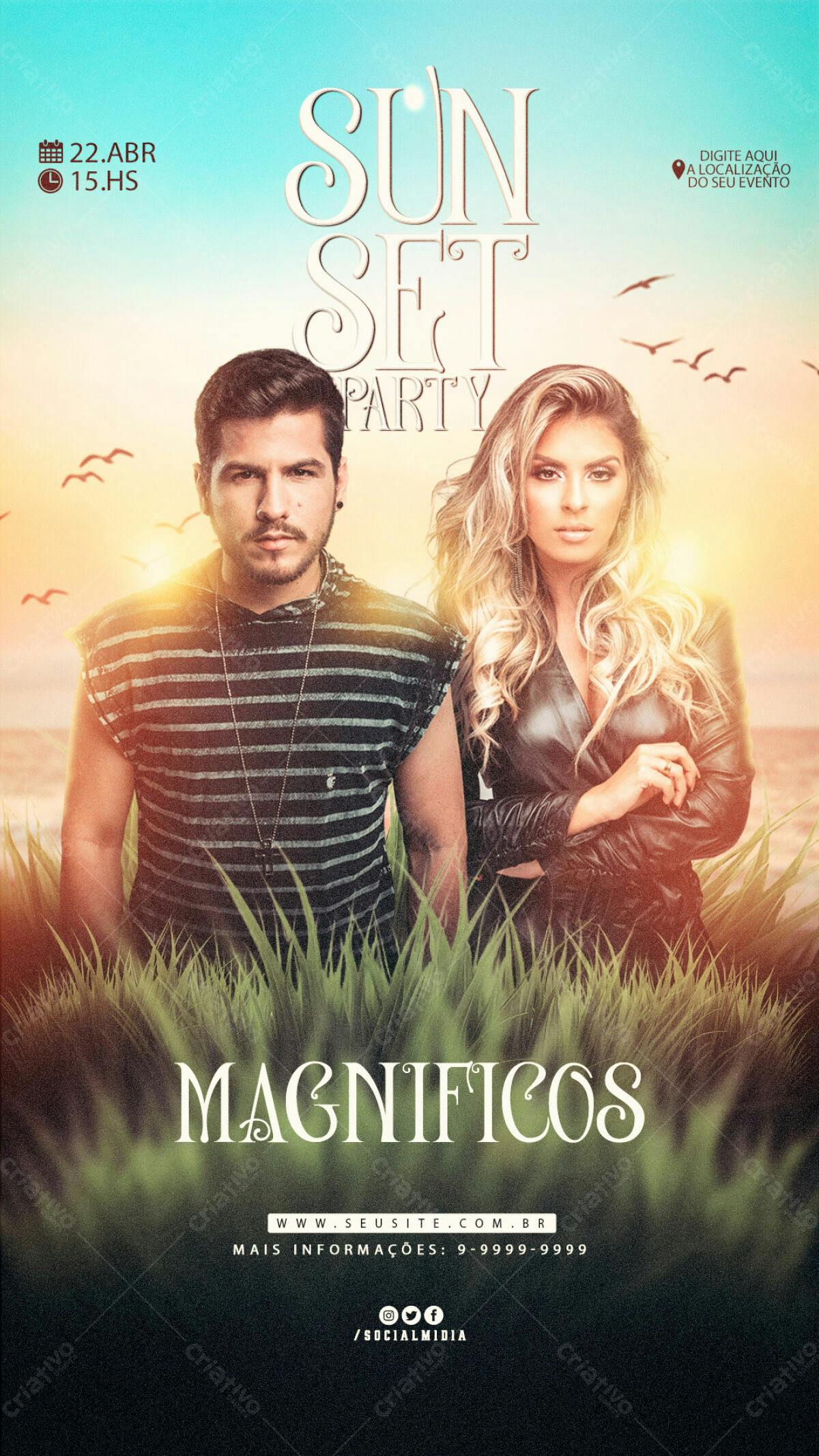 Flyer para Sunset Party com Dupla Musical PSD Editável