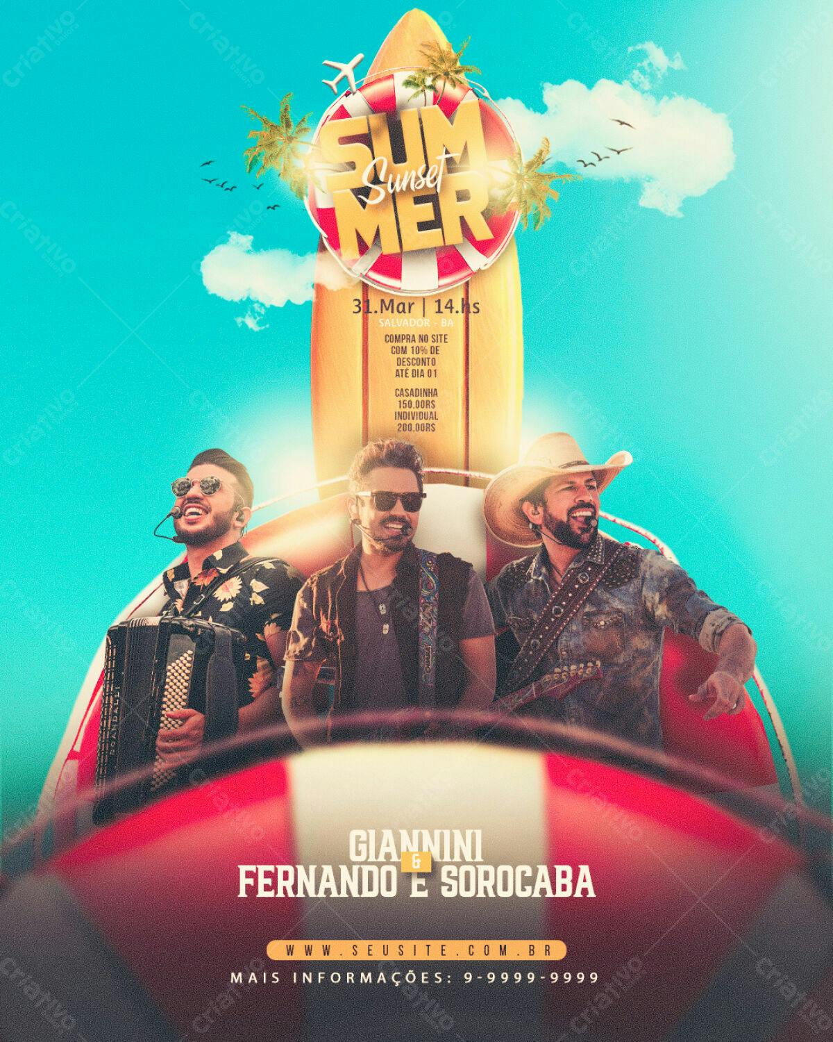 Flyer para Show Giannini, Fernando e Sorocaba - Summer Sunset PSD Editável