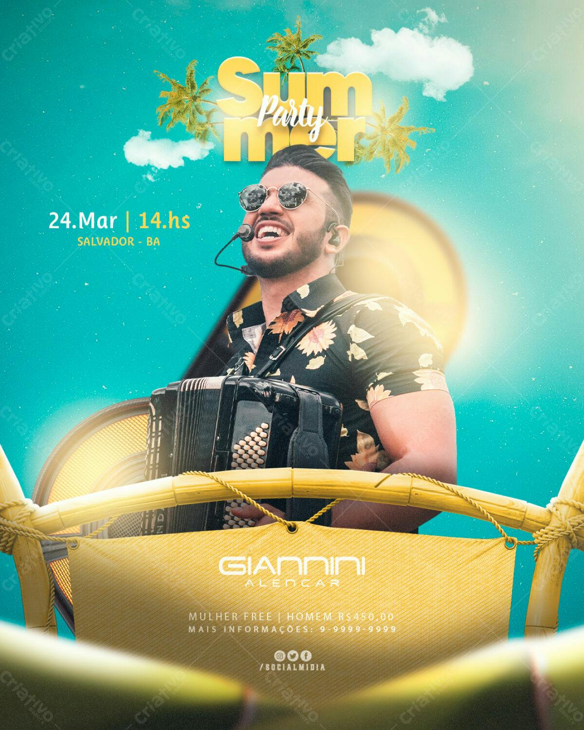 Flyer Festa de Verão com Giannini Alencar PSD Editável