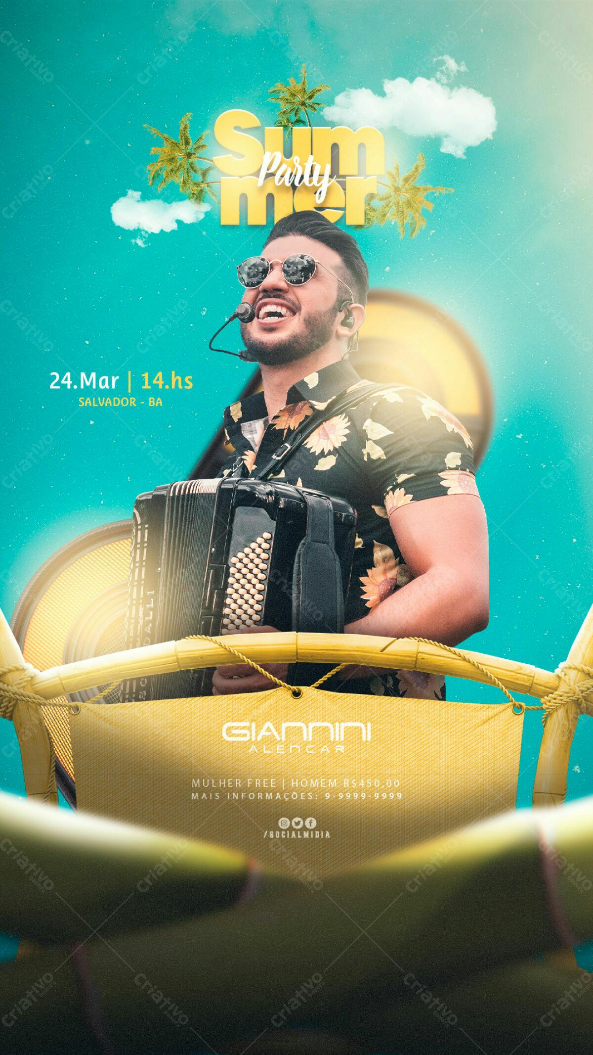 Flyer Festa de Verão com Sanfona PSD Editável