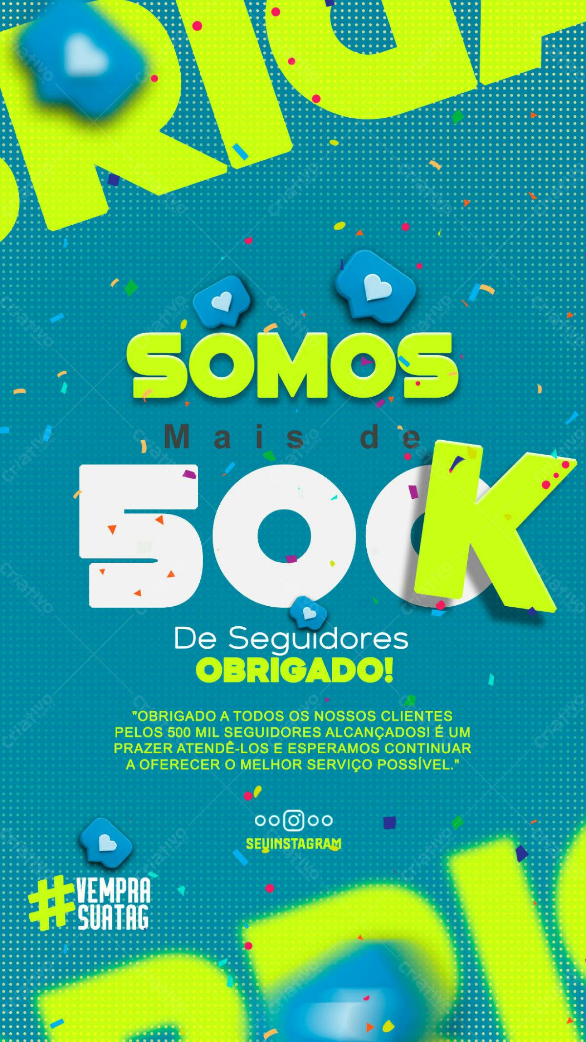 Flyer Agradecimento 500k Seguidores PSD Editável