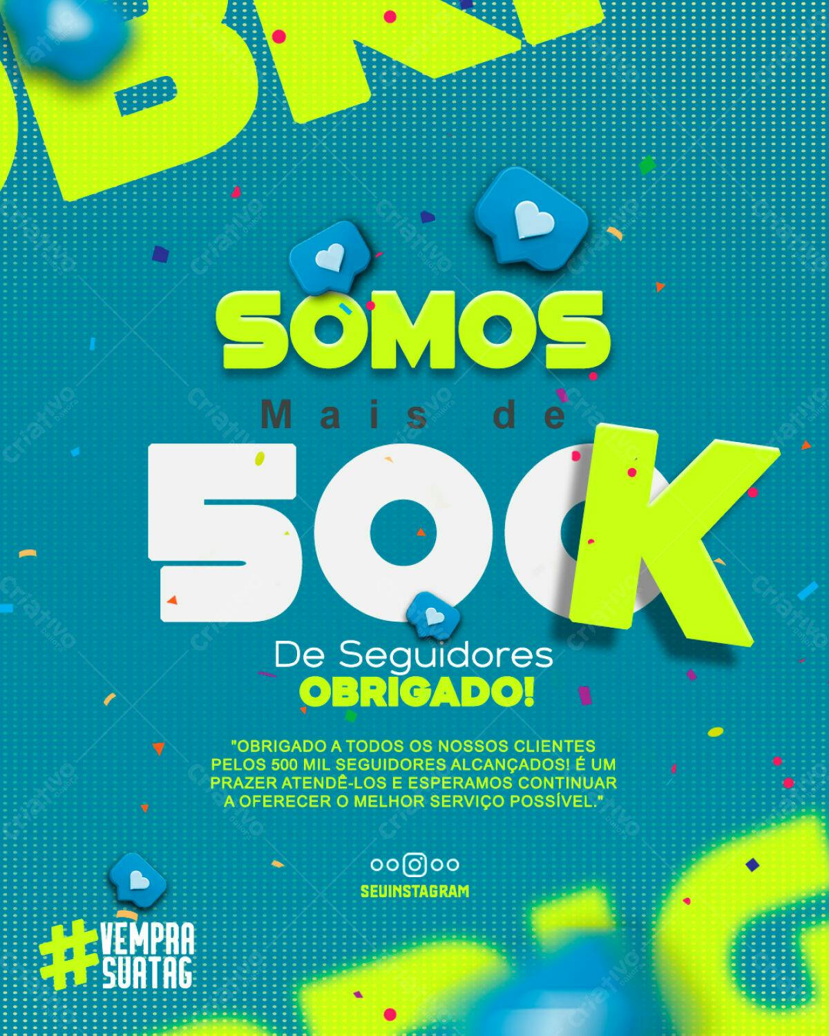 Flyer Agradecimento 500k Seguidores PSD Editável
