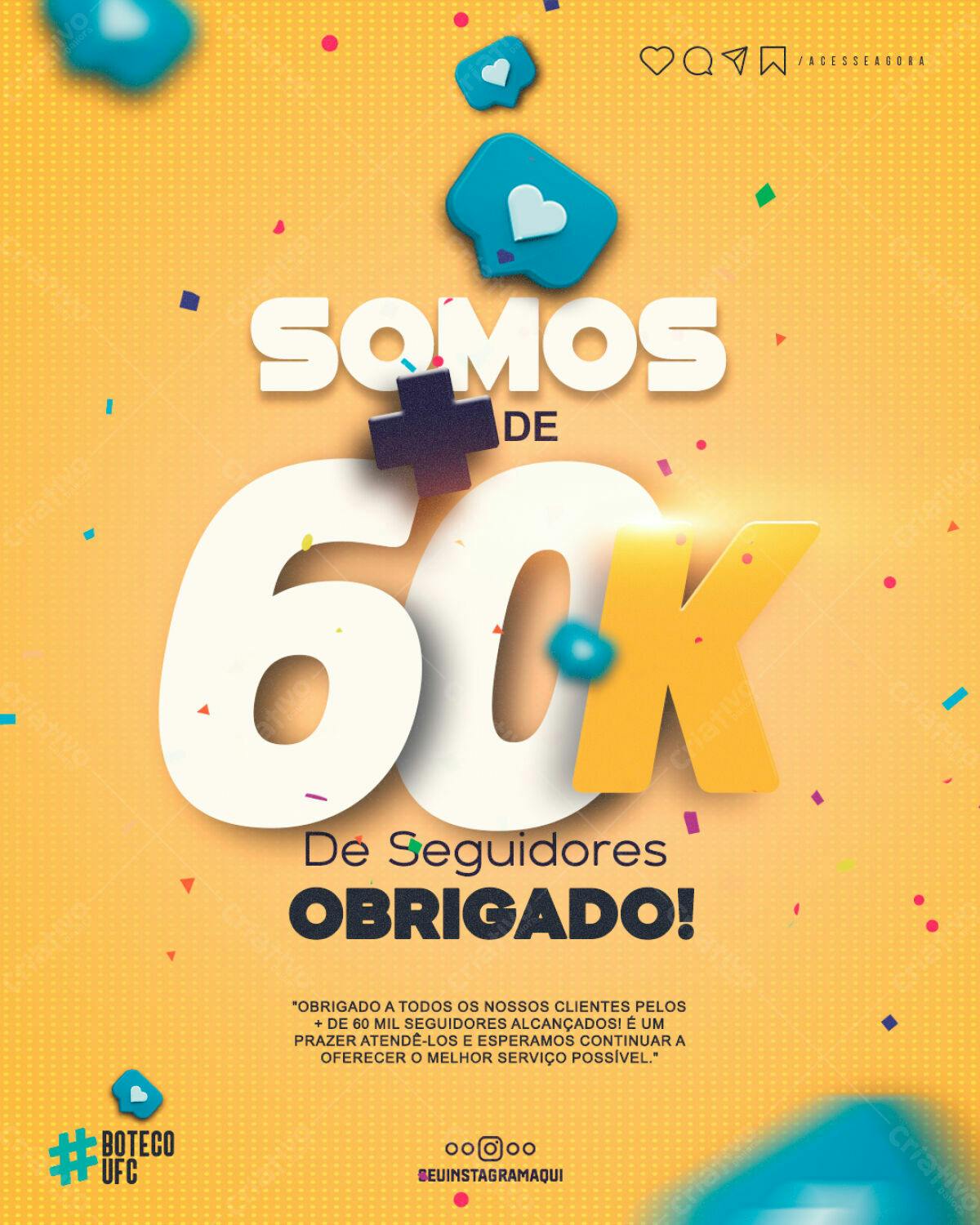 Flyer Agradecimento 60k Seguidores PSD Editável