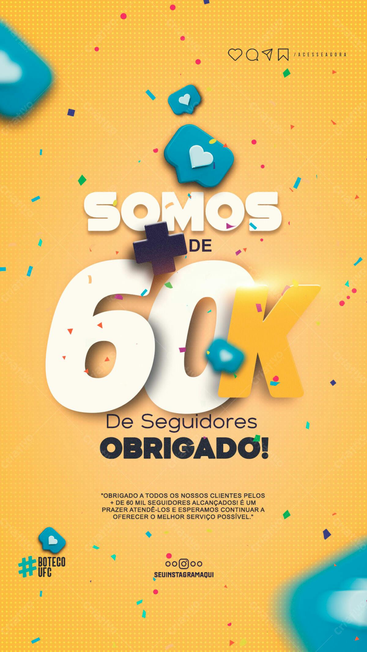 Flyer Agradecimento 60k Seguidores PSD Editável