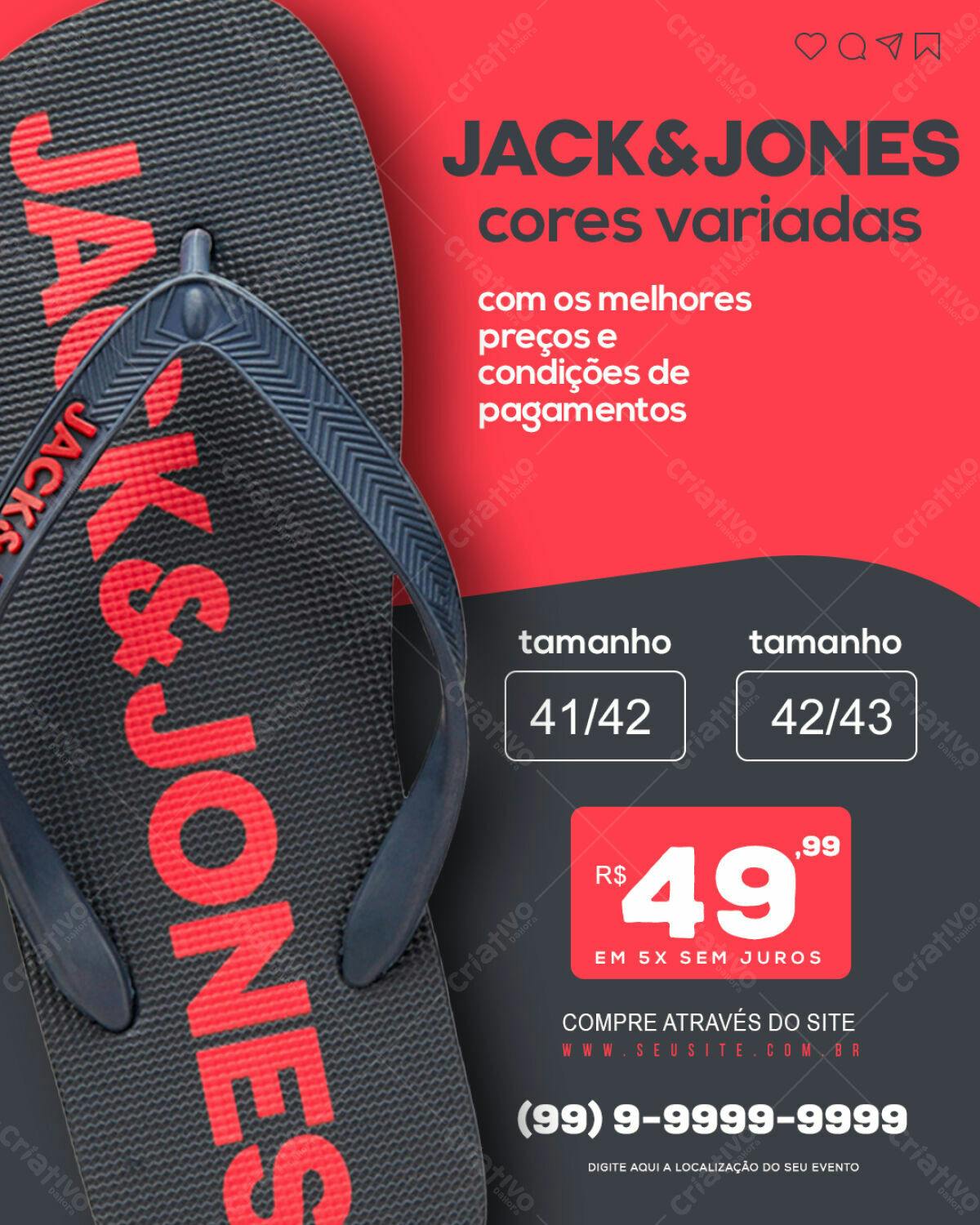 PSD Chinelo Jack & Jones Cores Variadas PSD Editável