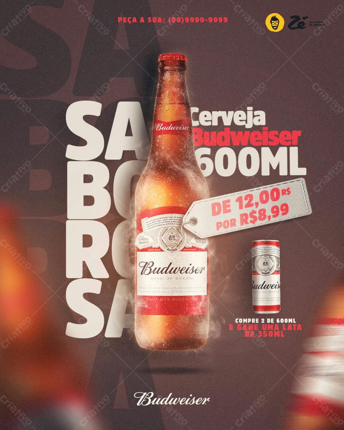 Flyer Cerveja Budweiser Promoção PSD Editável