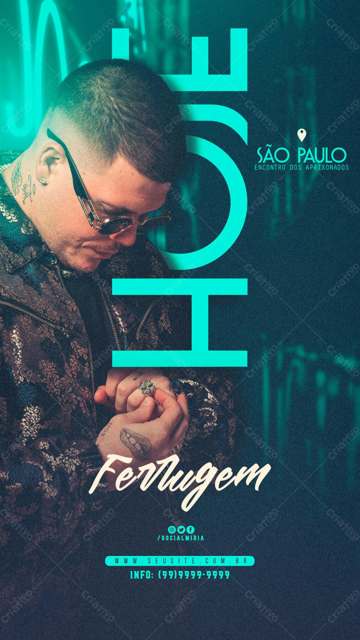 Flyer para Show Ferrugem em São Paulo PSD Editável