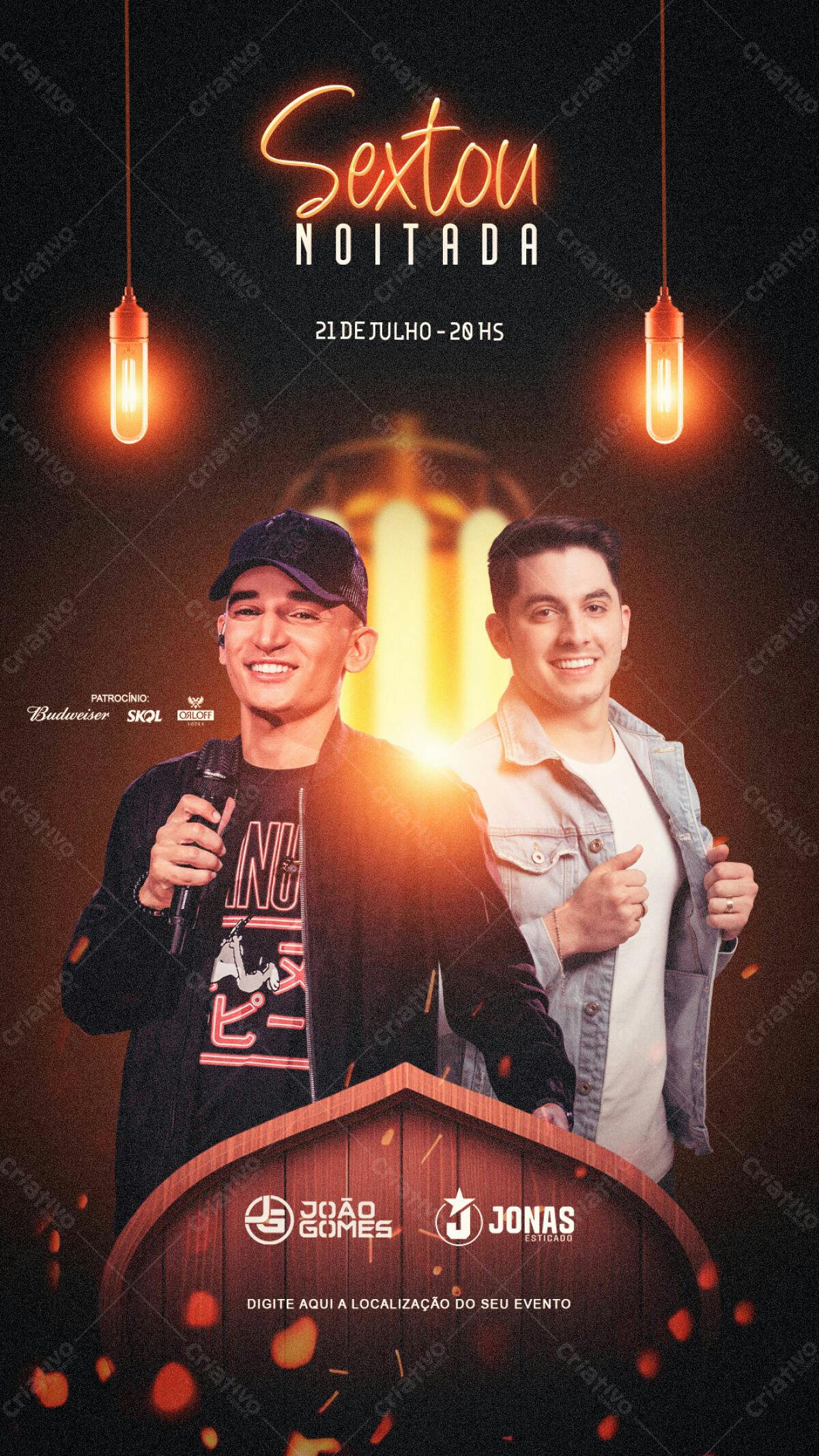 Flyer para Festa Sertaneja João Gomes e Jonas Esticado PSD Editável