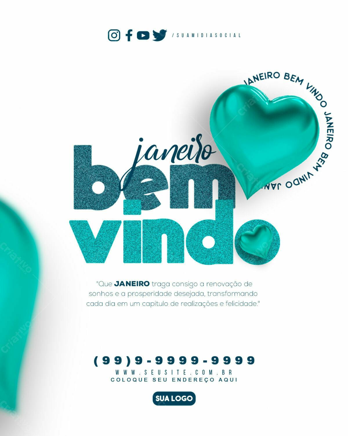 Postagem Janeiro Bem Vindo PSD Editável