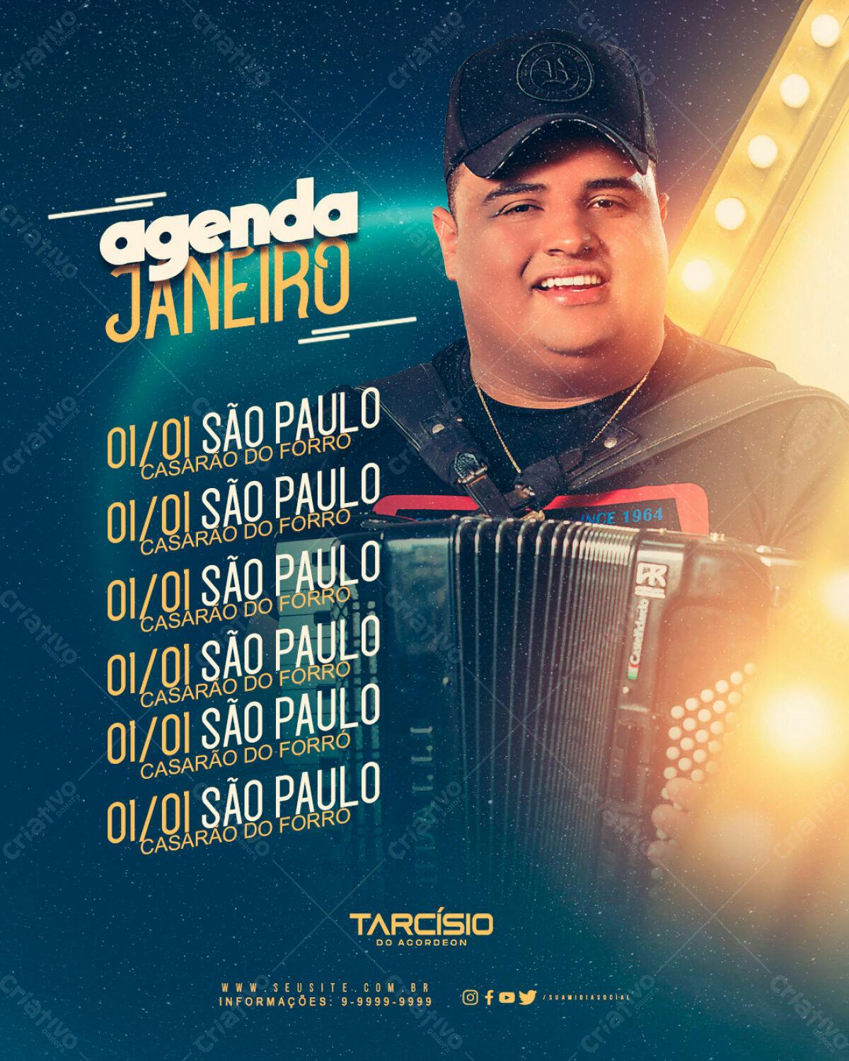 Flyer para Show de Tarcísio do Acordeon em São Paulo PSD Editável