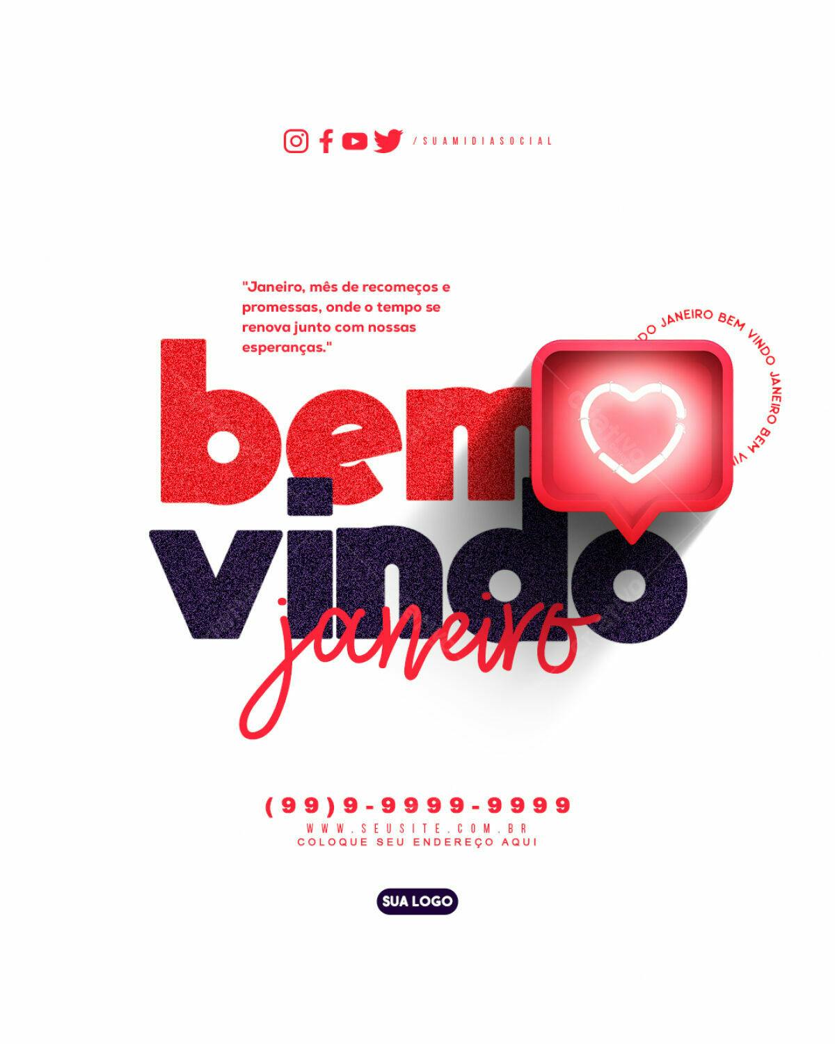 Postagem Boas Vindas Janeiro PSD Editável