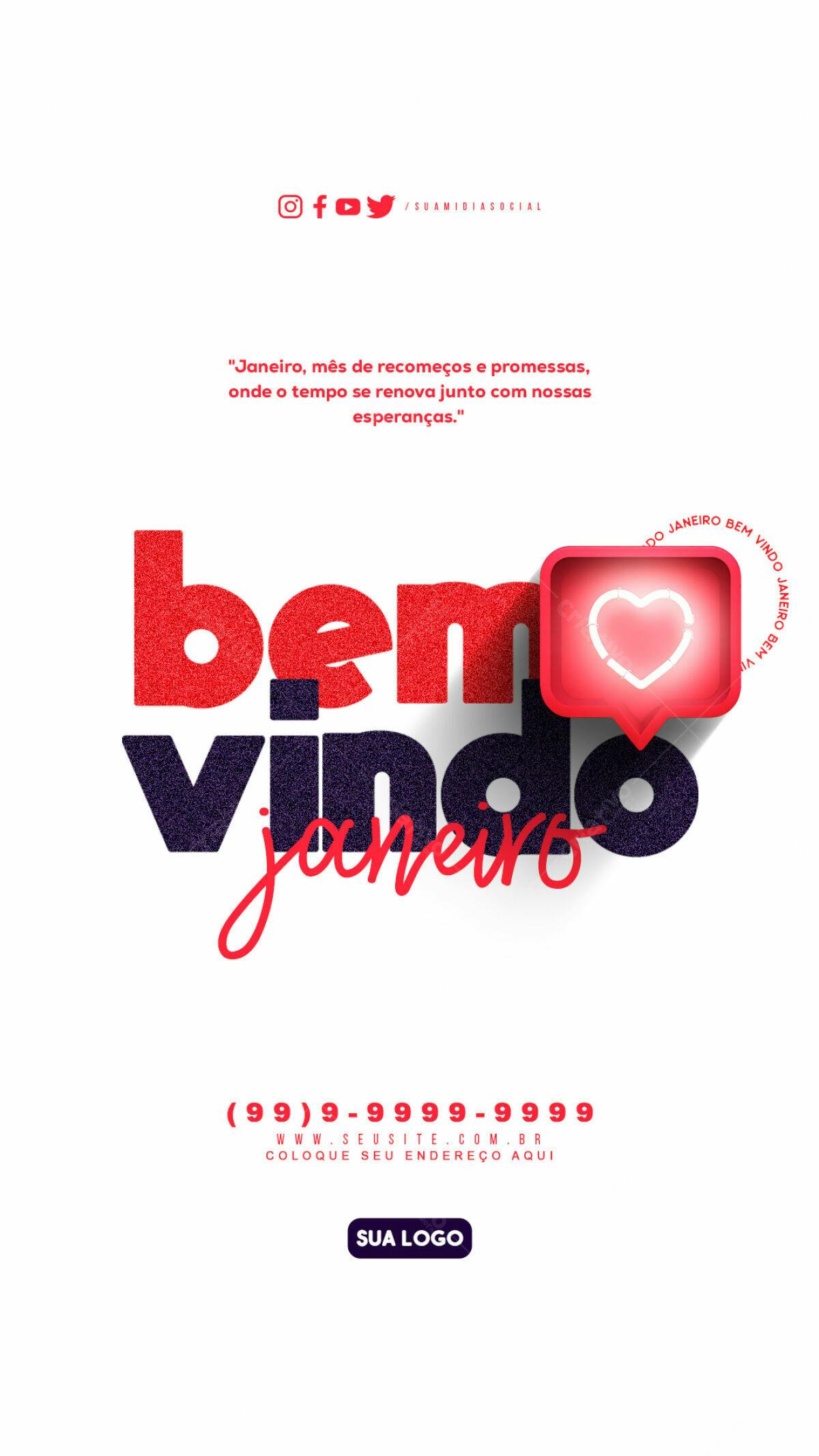 Postagem Boas Vindas Janeiro PSD Editável
