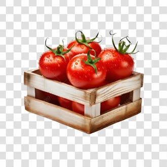 Elemento caixote com tomate para composição png transparente sem fundo 04