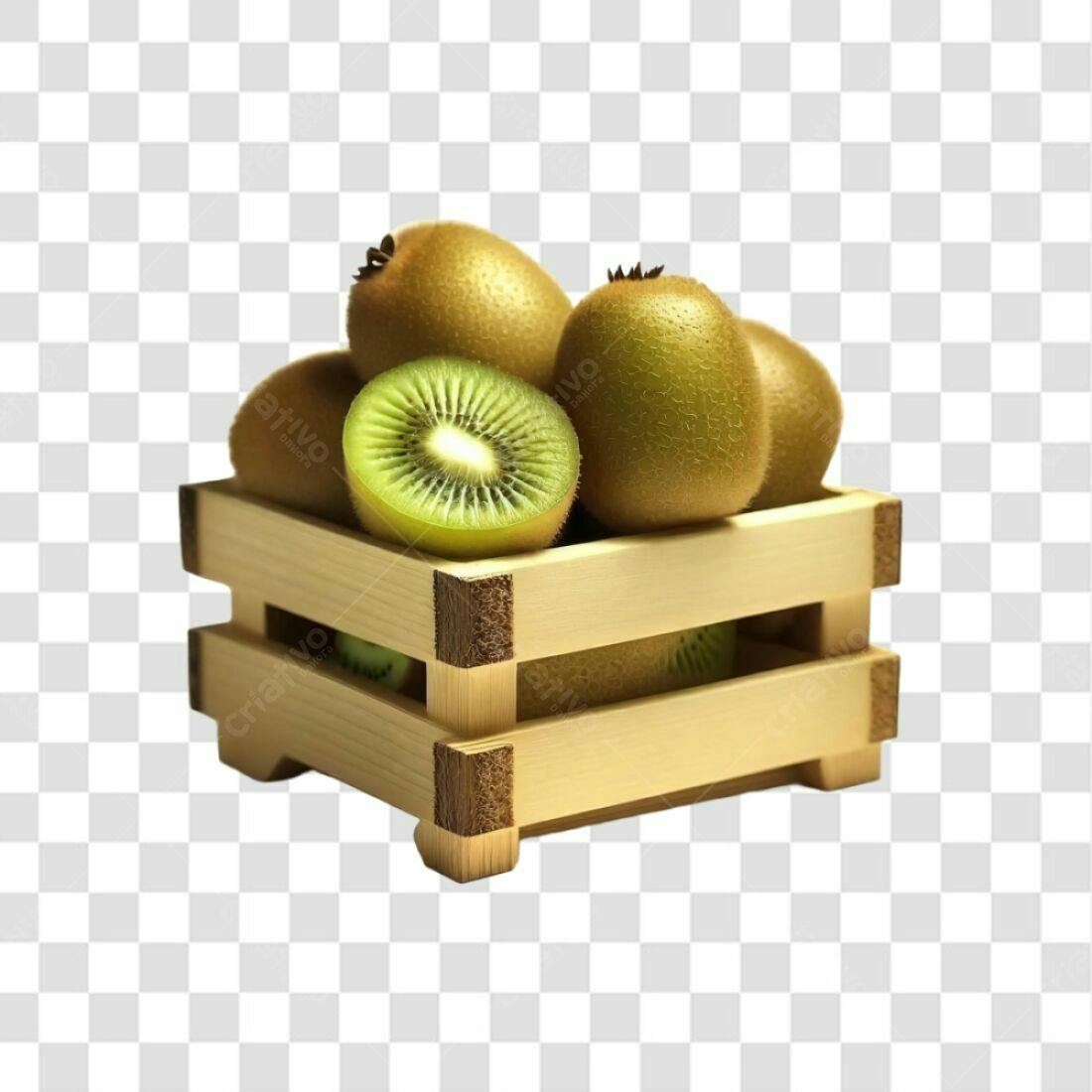 Icone Kiwi em caixa de madeira PNG com fundo transparente