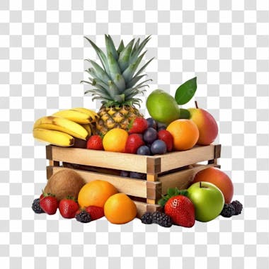 Elemento caixote com frutas para composição png transparente sem fundo 02