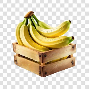 Elemento caixote com banana para composição png transparente sem fundo 03