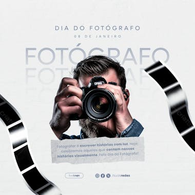 Fotografar é escrever histórias com luz dia do fotógrafo 8 de janeiro feed social media post