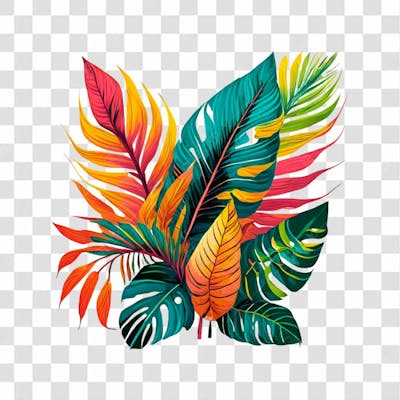 Folhas Tropicais Coloridas Para Composição Png Transparente Sem Fundo  03