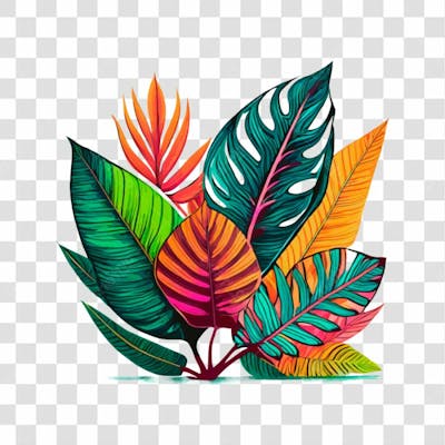Folhas Tropicais Coloridas Para Composição Png Transparente Sem Fundo  04