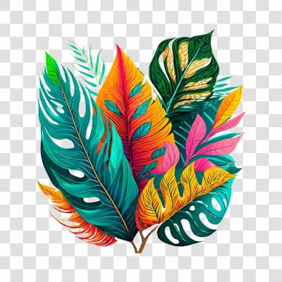 Folhas Tropicais Coloridas Para Composição Png Transparente Sem Fundo  05