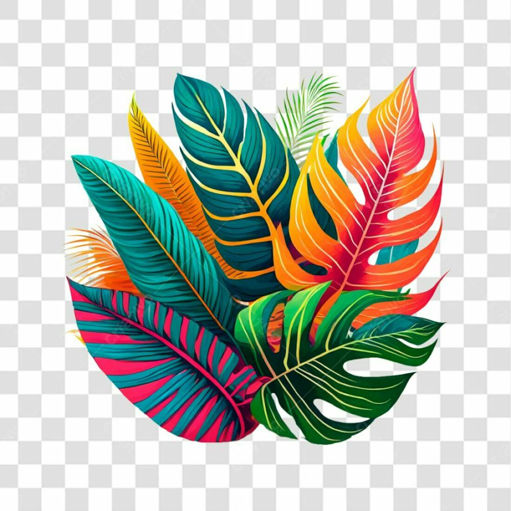 Folhas Tropicais Coloridas Para Composição Png Transparente Sem Fundo  06
